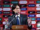 Hong Myungbo speaks at a press conference